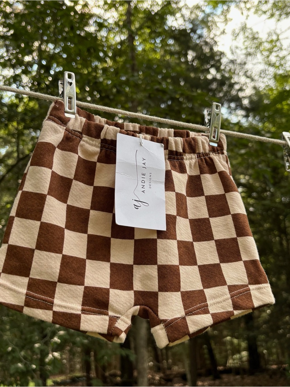 Andie Jay Brown & Cream Checkered Baby Shorts New With Tags NWT 6-9 Months